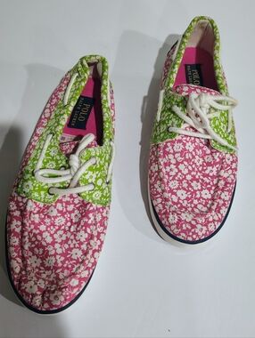 Polo by Ralph Lauren Women's Pink & Green Floral Boat Shoes Size 7